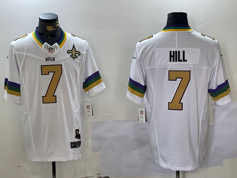 Men New Orleans Saints 7 Hill White Three generations 2024 Nike Vapor Limited NFL Jersey style 4